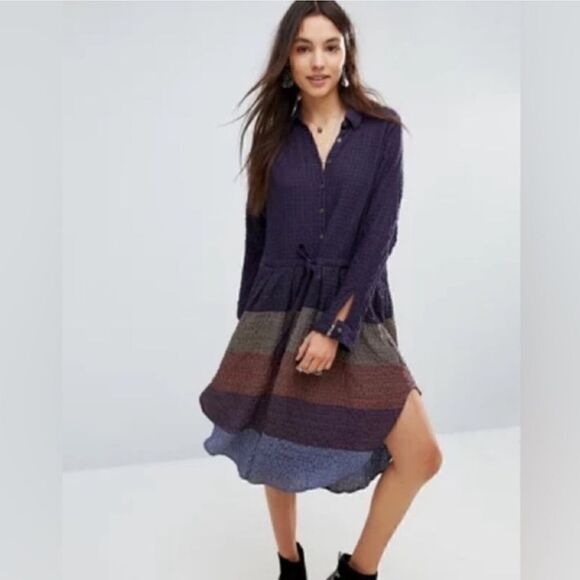 Free People Ray of Light Button Down Waffle Knit Shirt Dress - Picture 1 of 8